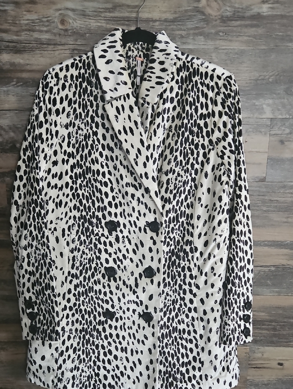 Free People Black and White Spotted Double-Breasted Blazer - Picture 3 of 6